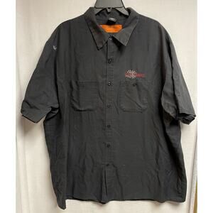 Lucky 13 Shirt Red Kap Car Button Up Chopped & Dropped Cob Web‎ Men 3XL Black